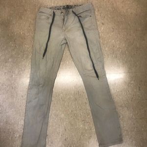 Von zipper kaki pants with belt lace